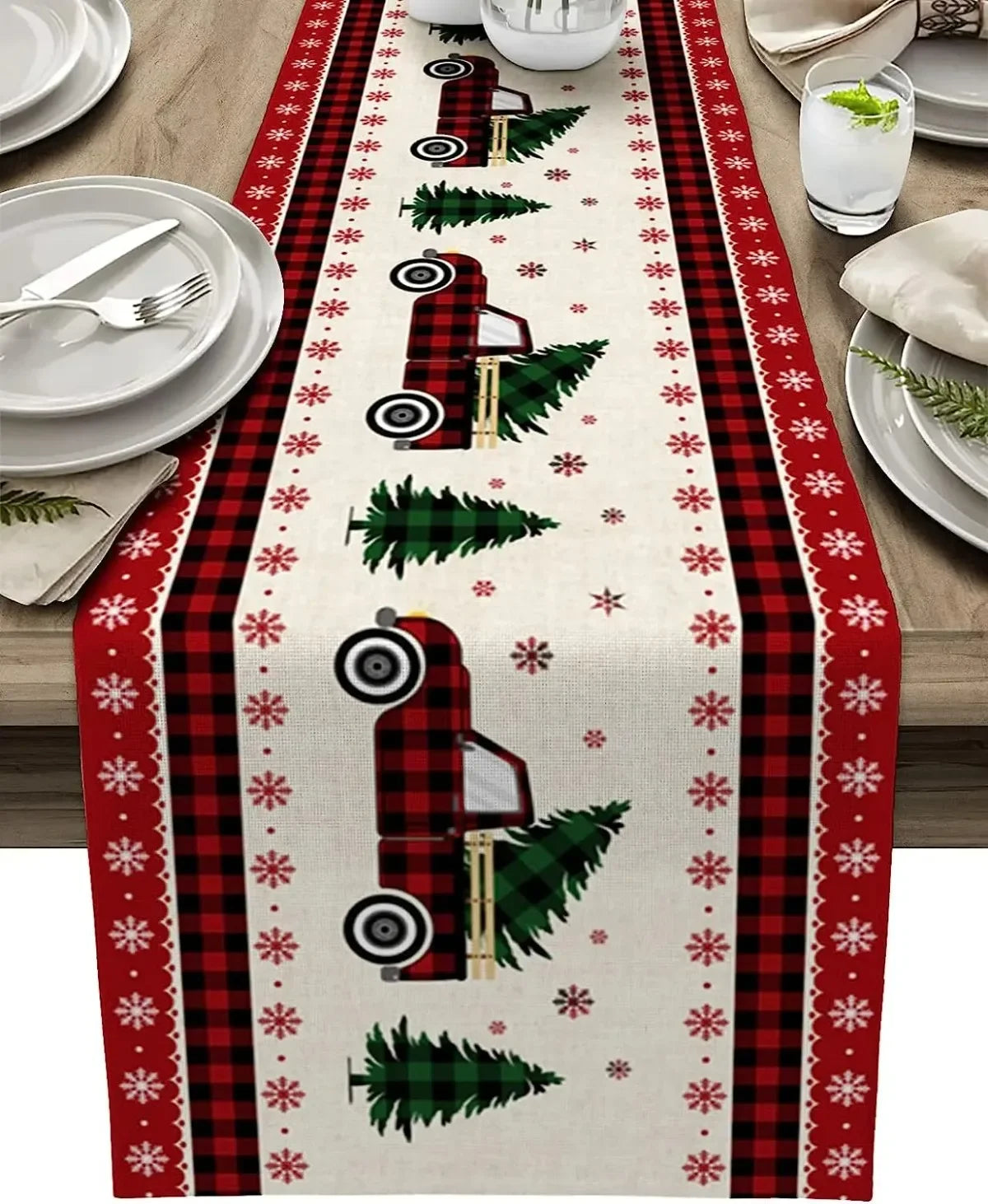 Camino de mesa bordes rojos - lino