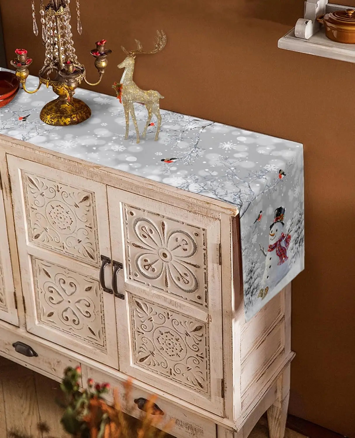 Camino de mesa muñeco de nieve - lino