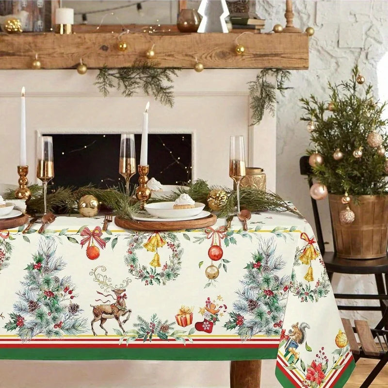 Mantel blanco reno y árbol - poliéster impermeable