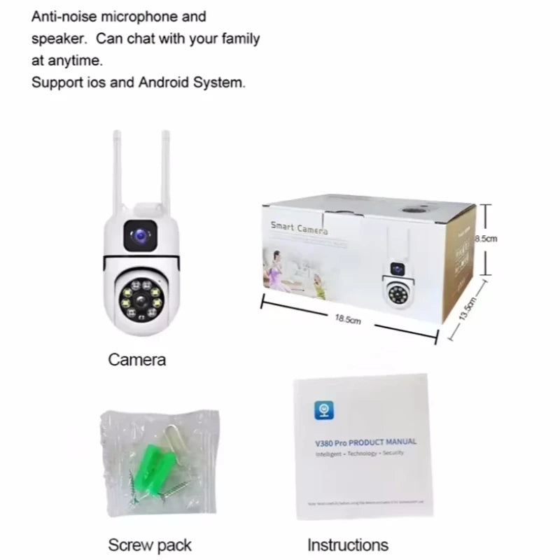 Cámara de vigilancia WIFI - IP de doble pantalla -seguimiento automático - visión nocturna - Zoom Digital 8X