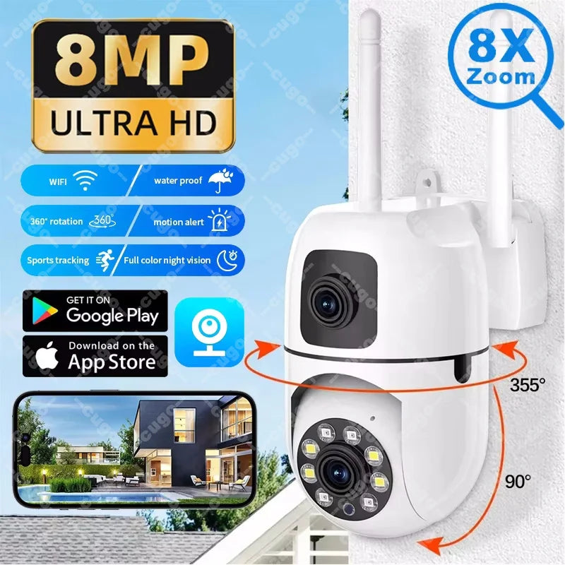 Cámara de vigilancia WIFI - IP de doble pantalla -seguimiento automático - visión nocturna - Zoom Digital 8X
