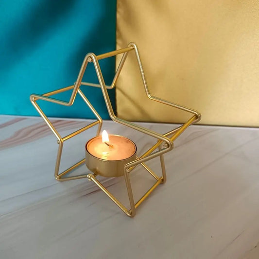Candelabro metálico - diseños árbol y estrella - altura 11 cm
