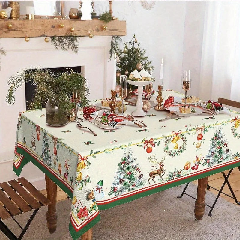 Mantel blanco reno y árbol - poliéster impermeable