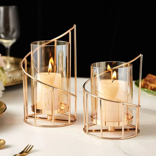 Portavelas en vidrio y metal