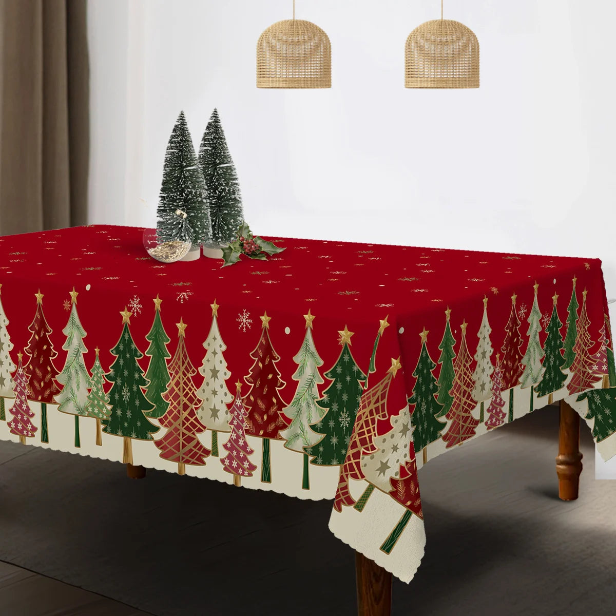 Mantel rojo árbol - poliéster