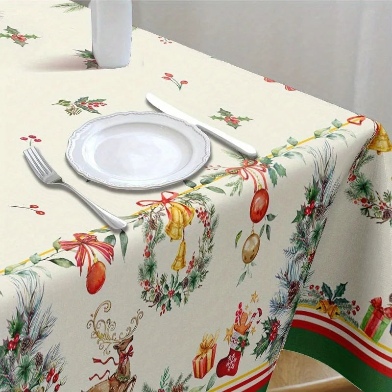 Mantel blanco reno y árbol - poliéster impermeable