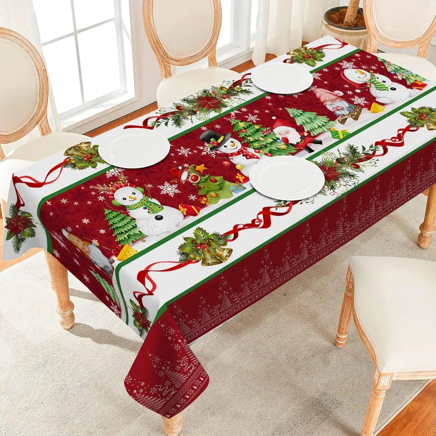 Mantel rojo muñeco de nieve - poliéster