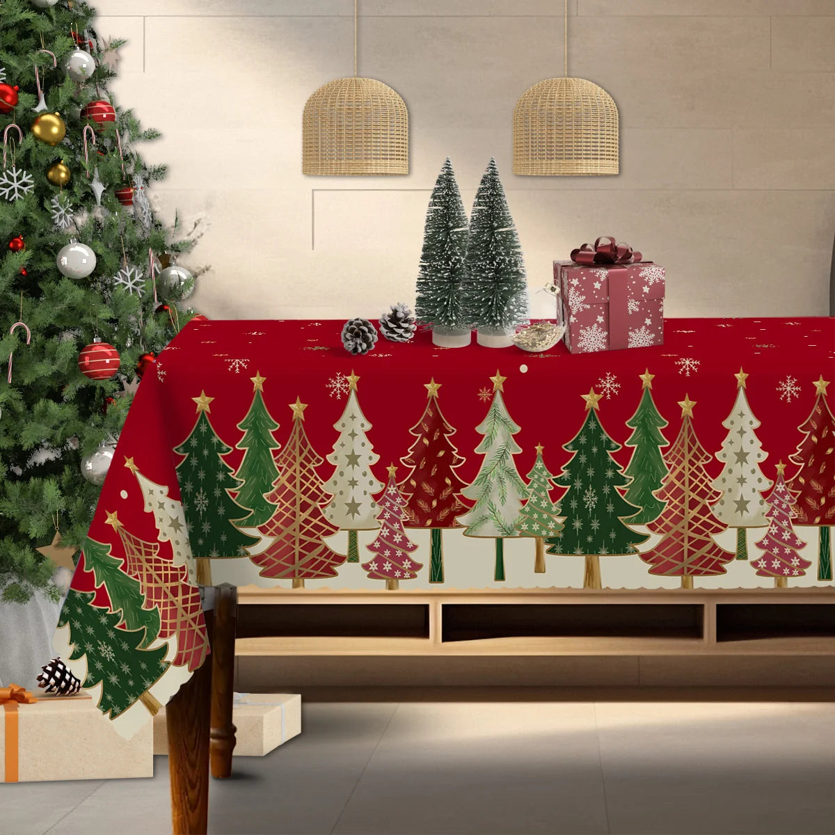 Mantel rojo árbol - poliéster
